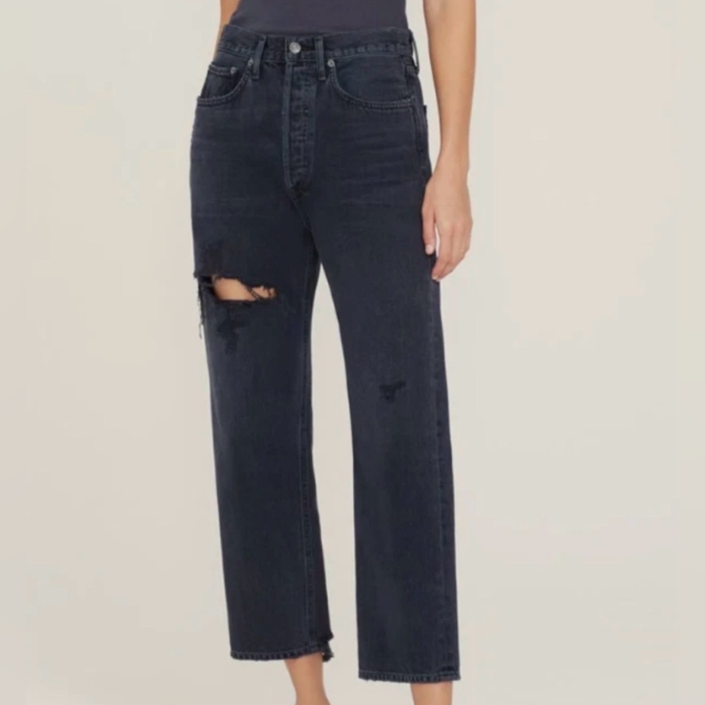 Agolde 90’s Shutter Black Women's  Crop High Rise Distressed Jeans Size 27